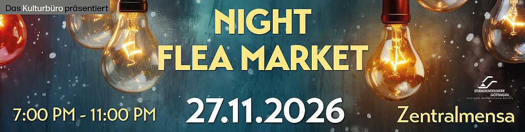 Banner mit Hinweis auf den Nachtflohmarkt