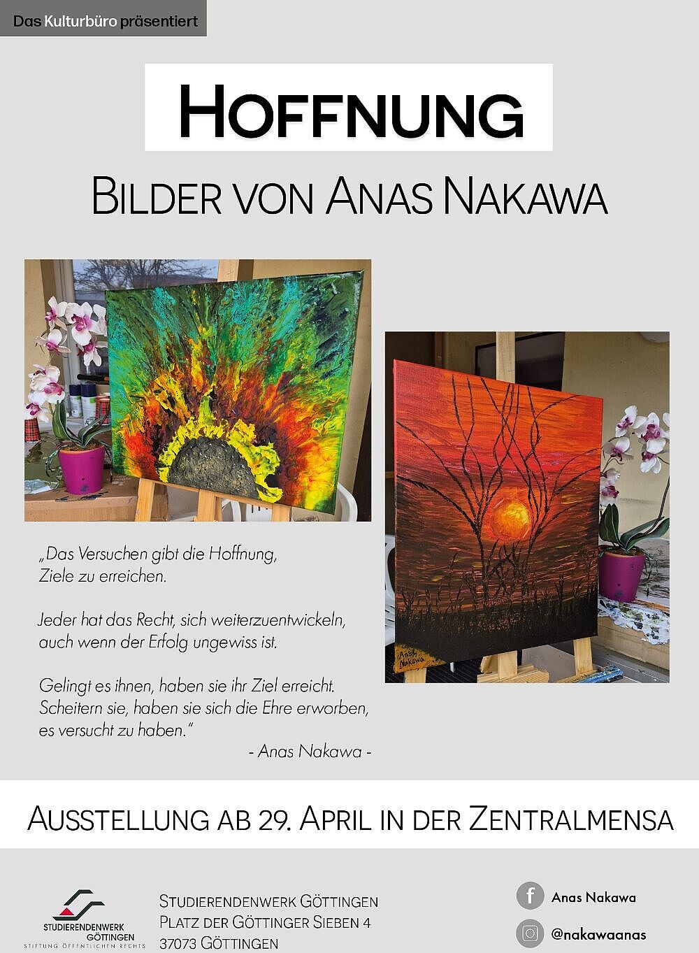 Ausstellungsplakat "Hoffnung" von Anas Nakawa
