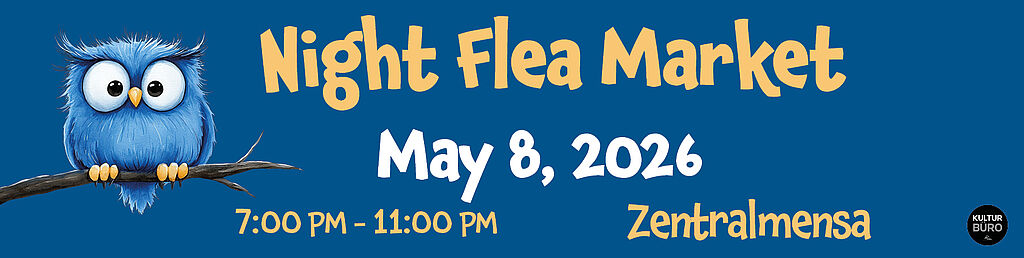 Banner mit Hinweis auf den Nachtflohmarkt