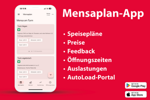 Studierende schaut sich MensaApp auf dem Handy an