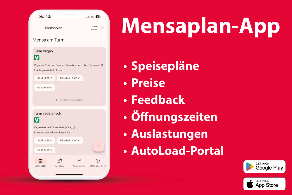 Studierende schaut sich MensaApp auf dem Handy an